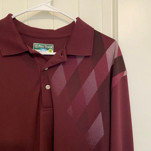 NWOT | ProTour men’s cool play burgundy patterned‎ long sleeve polo — large - Picture 2 of 6